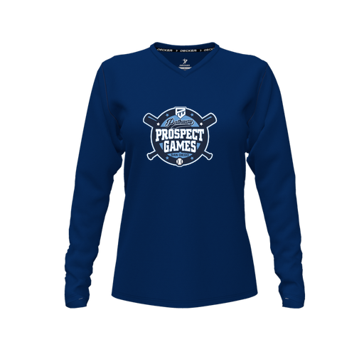 [CUS-DFW-TEES-CMF-VNK-LSL-NVY-FYXS-LOGO1] Comfort T-Shirt (Female Youth XS, Navy, V Neck, Logo 1, Long Sleeve)