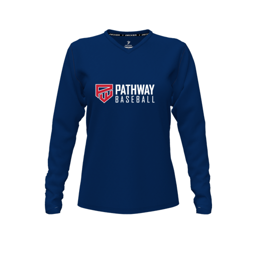 [CUS-DFW-TEES-CMF-VNK-LSL-NVY-FYXS-LOGO2] Comfort T-Shirt (Female Youth XS, Navy, V Neck, Logo 2, Long Sleeve)