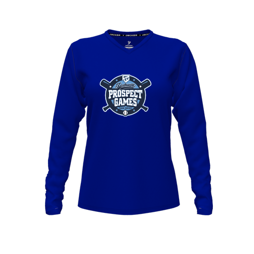 [CUS-DFW-TEES-CMF-VNK-LSL-RYL-FYXS-LOGO1] Decker Comfort T-Shirt (Female Youth XS, Royal, V Neck, Logo 1, Long Sleeve)