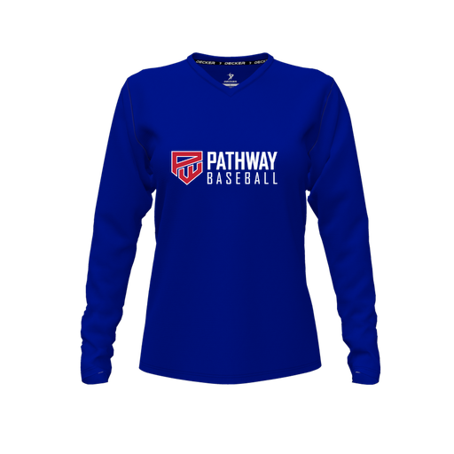 [FTLVPTRY-FYXS-LOGO2] Decker Performance T-Shirt (Female Youth XS, Royal, V Neck, Logo 2, Long Sleeve)